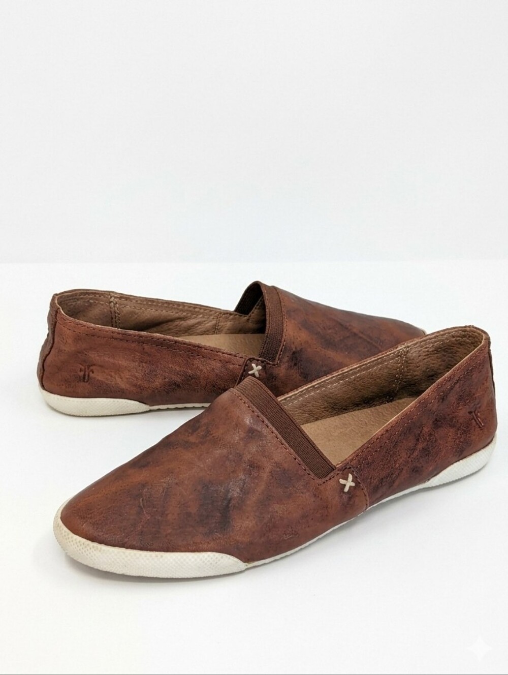 Frye Melanie Slip On Cognac Antiqued Leather Womens Size 6.5 Shoes Casual Flats